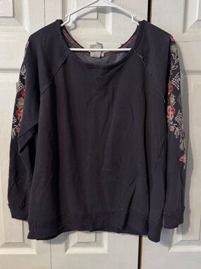 Knox Rose Embroidered Long Sleeve Scoop Neck Fleece Top - Size Large